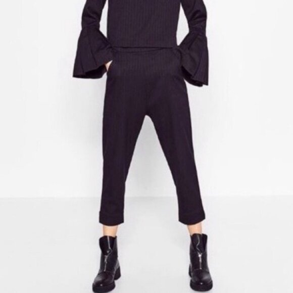 ZARA NWT Navy Blue Pinstripe Trouser Pants Size Small - Picture 3 of 8